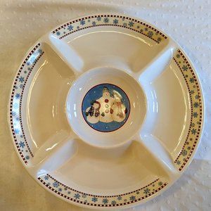 Debbie Mumm Snowflakes Snowmen Snowman Divided Serving Chip Hors Devours Platter